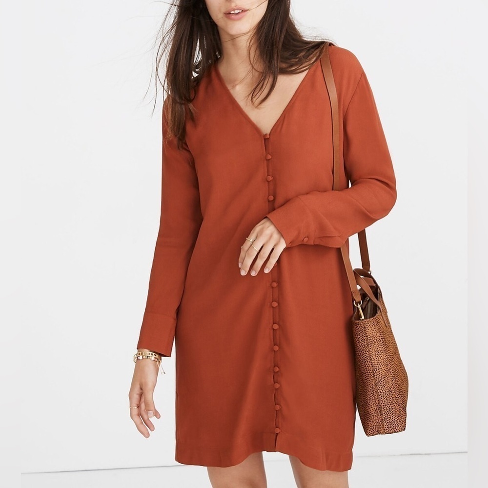 Madewell Rust Heather Long-Sleeve Button-Front Dress Size XXS